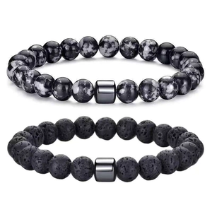 Handmade beaded bracelet set with natural lava stone and marbled stone for men and women