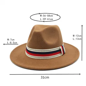 Size chart for camel wool fedora hat with detailed measurements in M and L sizes