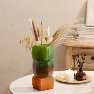 Three-tier geometric square silicone resin mold for DIY gradient home flower vase decor
