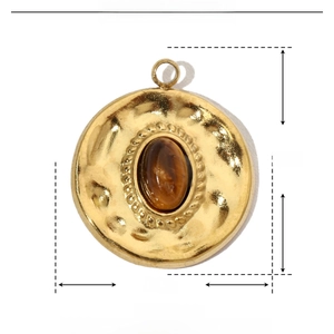 Gold stainless steel oval tiger eye stone pendant dimensions 17mm by 15mm with 1.5g weight