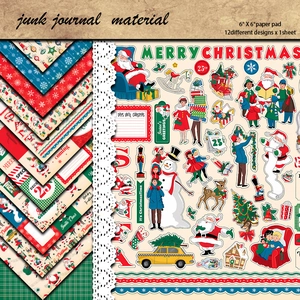 Christmas Scrapbook Paper Retro Vintage Santa Claus Patterns For Junk Journal DIY Card Making Material Paper