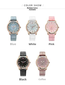 Variety of quartz watches for women with leather straps in five assorted colors
