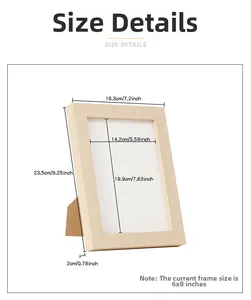 Size details of a 6x8 inch Nordic style wooden photo frame with dimensions in cm and inches