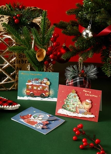 Detailed view of a 3D glowing Christmas card with Merry Christmas text and festive decor