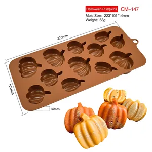 Detailed size specifications for 12-cavity silicone pumpkin chocolate and soap mold
