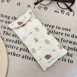Quilted cotton eyeglasses pouch with cute animal patterns and delicate lace trim