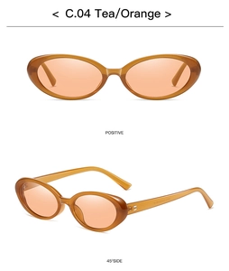 Detailed views of vintage oval sunglasses with tea-orange translucent frames and matching lenses
