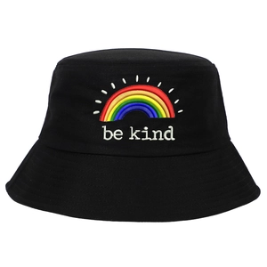 Chapeau Bob En Coton Avec Broderie Arc En Ciel Lettre Be Kind Protection Solaire Décontractée Chapeau D'été