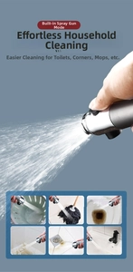 Close-up of pressurized shower head with spray gun mode for household cleaning tasks