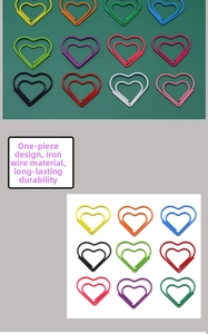Detail of colorful heart shaped paper clips made of durable coated wire in vibrant colors