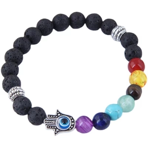 7 Chakra Lava Rock Volcanic Stone Bracelet Alloy Animal Charm Healing Ethnic Beads Elastic Jewelry Women Men