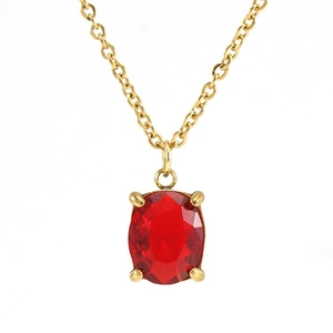 Collier en acier inoxydable plaqué or 18K avec pendentif en zircon rouge ovale