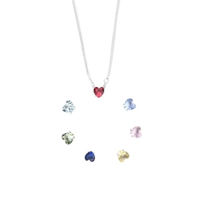 Minimalist silver chain necklace with a red heart pendant and colorful zircon stones