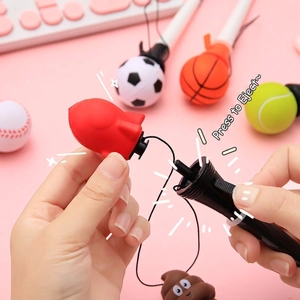 Creative stress-relief bouncing gel pens with sports ball and emoji catapult designs