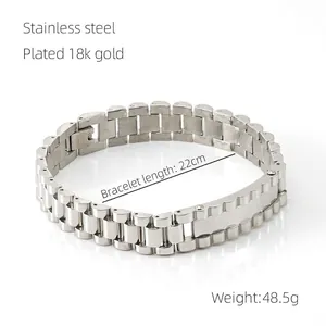 Vue détaillée du bracelet à maillons de montre en acier inoxydable de 22cm plaqué or 18k