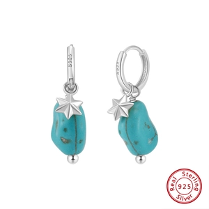 Natural turquoise star drop earrings crafted in S925 sterling silver for women