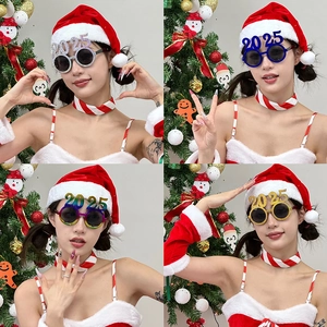 2025 New Year party glasses in gold, silver, blue, and colorful glitter finishes