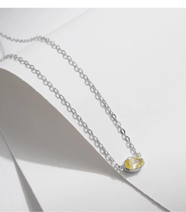 Close-up of S925 silver necklace featuring a faceted yellow oval gemstone pendant