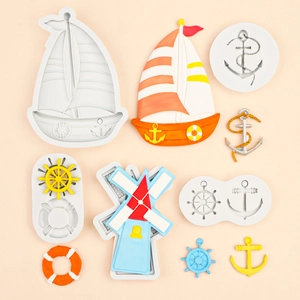 Marine theme silicone molds with sailboat and windmill for fondant and clay crafts