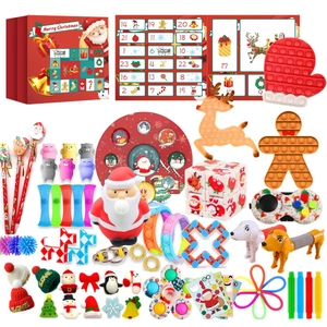 Detailed collection of 24 Christmas advent calendar fidget toys and holiday stationery items