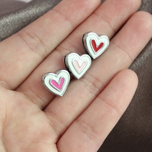 Three colorful enamel heart charms in red and pink for 8mm DIY slide bracelet bands