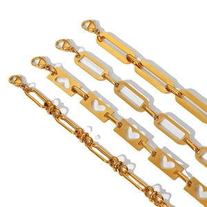 Set of four 18K gold plated stainless steel hollow chain bracelets for women