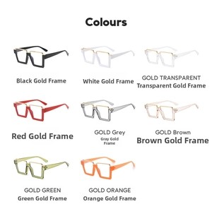 Color palette for oversized square fashion glasses showing eight different frame variations