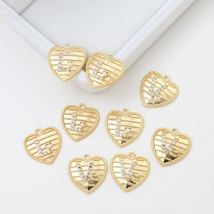 14k gold plated heart pendant with zircon letters L and V for DIY jewelry making
