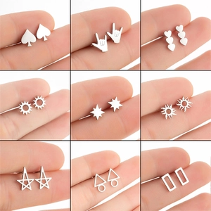 Stainless Steel Stud Earrings Heart Sun Star Hand Gesture Geometric Shapes Minimalist Cute Fashion Jewelry For Women