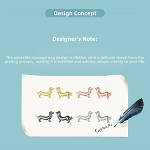 Detail view of s925 dachshund earrings in gold, rose gold, black, and silver finishes