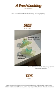 Detailed view of translucent gradient butterfly hair claw clips in two sizes and green hues