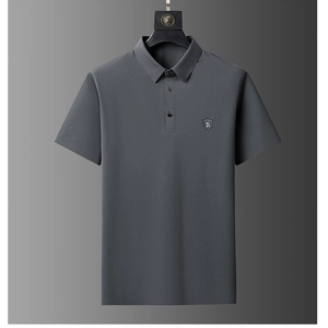 Men's dark gray seamless ice silk polo shirt with premium texture and chest embroidery