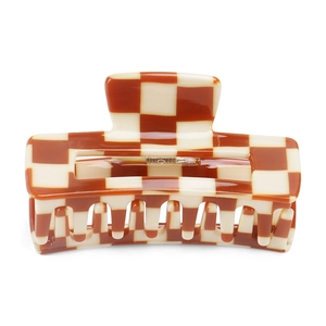 Checkerboard pattern hair claw clip in reddish brown and cream white for women