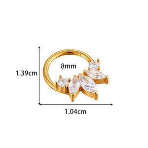 Anello da naso in acciaio inossidabile dorato con zirconi e diametro interno di 8 mm