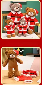 Detail von Weihnachts-Teddybären in roten Weihnachtsmann-Outfits mit abnehmbaren Hüten