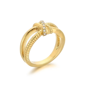 Chic 18K gold plated stainless steel knotted ring with pave-set crystal diamonds