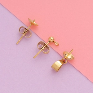 Stainless Steel Earring Post And Pendant Clasp Jewelry Findings For DIY Earring Making 18K Gold Plated Polished