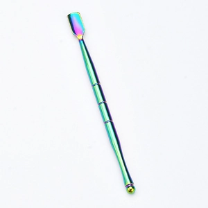 Rainbow stainless steel double-ended manicure tool with flat spatula and ball tip
