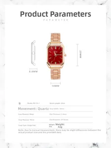 Detailed view of rose gold square watch with burgundy dial and crystal indices