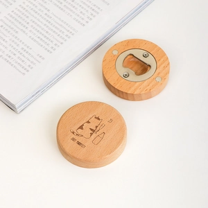 Beech wood magnetic bottle opener set with cat illustration and Just Purrfect text