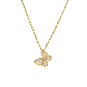 Elegant 925 sterling silver butterfly pendant necklace with zircon stones on white backdrop