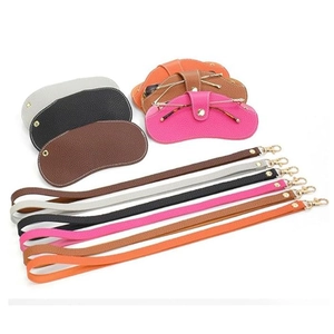 Litchi pattern faux leather eyewear pouches in multi-color with snap button and lanyards