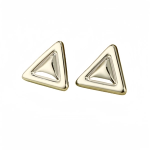 Minimalist gold hollow triangle stud earrings in stainless steel on white background
