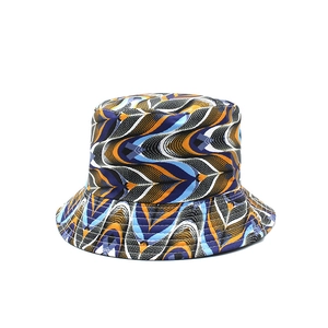 Colorful camouflage bucket hat with abstract feather pattern for sun protection