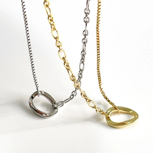 Minimalist 925 sterling silver layered necklace with oval pendant in gold and silver finish