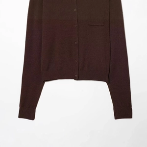 Dark brown long sleeve knitted cardigan with front buttons and chest pocket detail