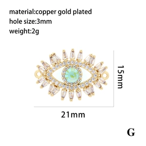 Detailed dimensions of gold plated heart evil eye pendant with 3mm hole size and 21mm height