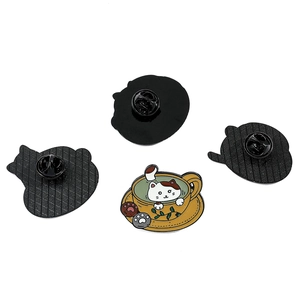Set of four cute cartoon cat coffee cup enamel pins with butterfly clutch backings