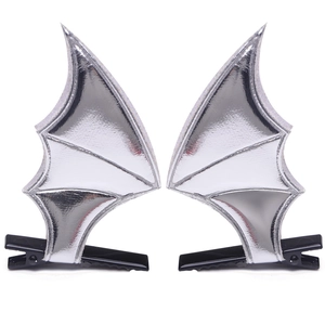 Pair of silver metallic bat wing hair clips with duckbill base for Halloween party decor