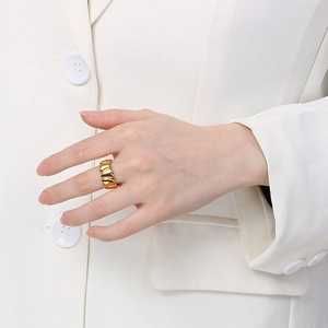 Elegant 18K gold plated heart-shaped open ring displayed on model for a trendy look
